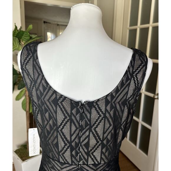 Maggy London Black Lace Fit & Flare Midi Dress Geometric Sleeveless Size 10 - Picture 6 of 6